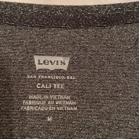 Levis Womens Black Silver Shiny Metallic Short Sleeve Round Neck Cali Tee M - Picture 4 of 12